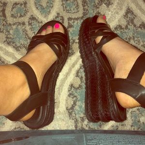 Black platform wedge strapped sandals